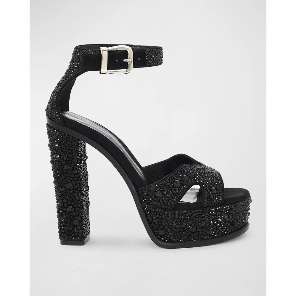 Alexander McQueen Crystal Platform High Heel Sandals - 9 - Black